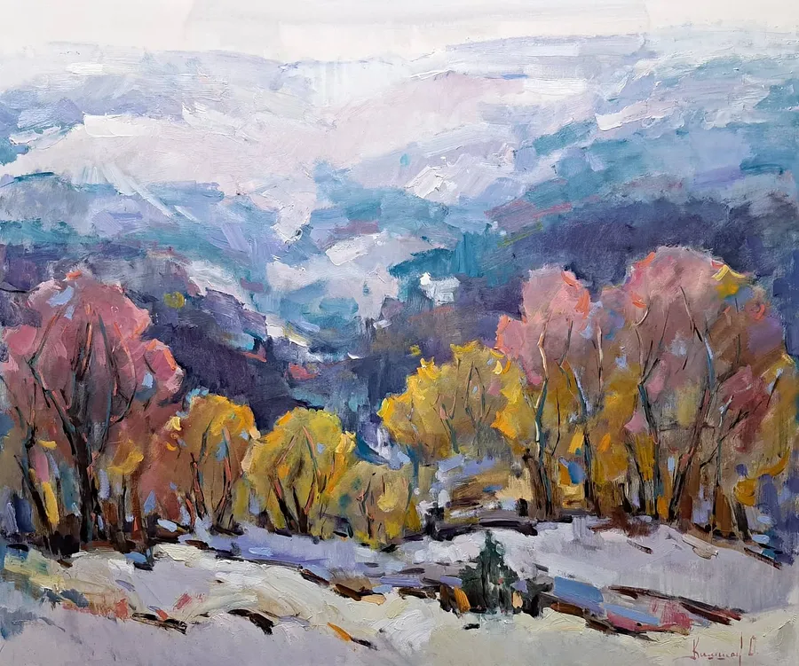 Image of On the Eve of Winter — Late Autumn, Textured Painting by Olha Kashshai, size: 120 × 100 cm, made of Canvas, Painting medium, priced at €1100
