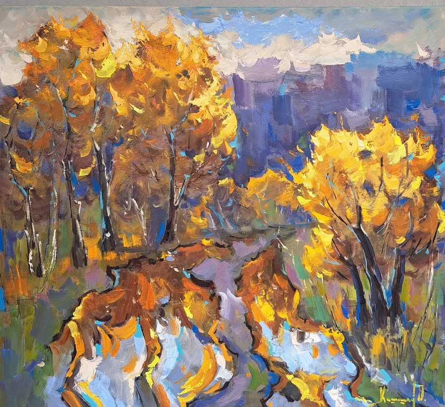 Image of Amber October by Olha Kashshai, size: 100 × 90 cm, made of Canvas, Painting medium, priced at €1000