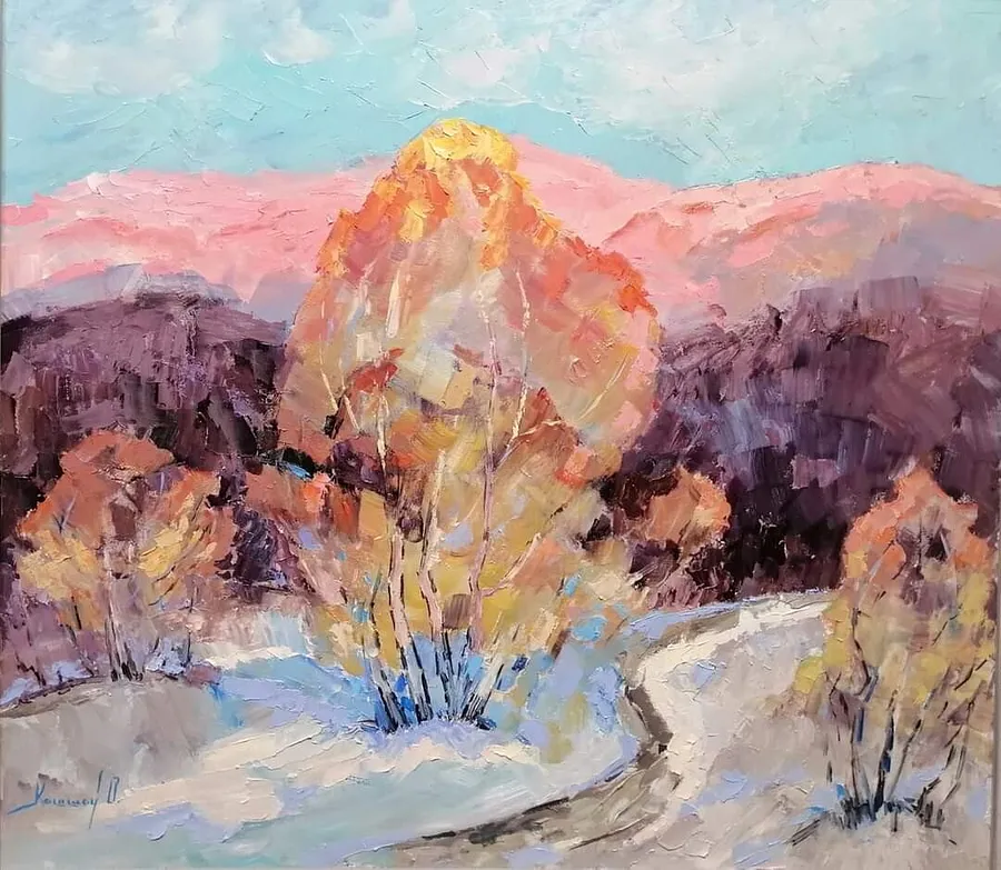 Image of January day by Olha Kashshai, size: 90 × 80 cm, made of oil on canvas, Painting medium