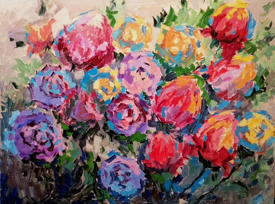 Image of Flower mood by Olha Kashshai, size: 130 × 100 cm, made of oil on canvas, Painting medium