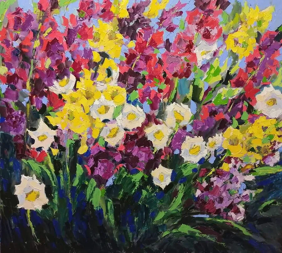 Image of Gladiolus by Olha Kashshai, size: 100 × 90 cm, made of oil on canvas, Painting medium